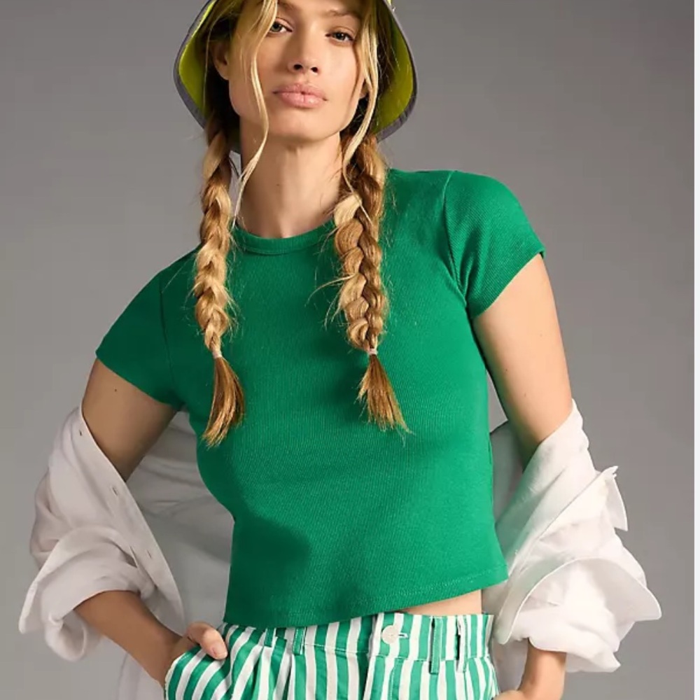 Maeve by Anthropologie - The Blair - Cropped - Stretch - Crew Neck Tee - XSmall